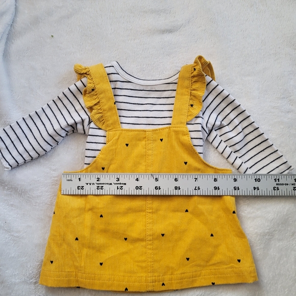 Yellow Corduroy Pinafore Dress with Striped Top - Picture 4 of 4